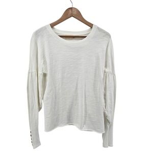 Nation LTD White Puff Sleeve T-Shirt Small Elevated Basic Romantic